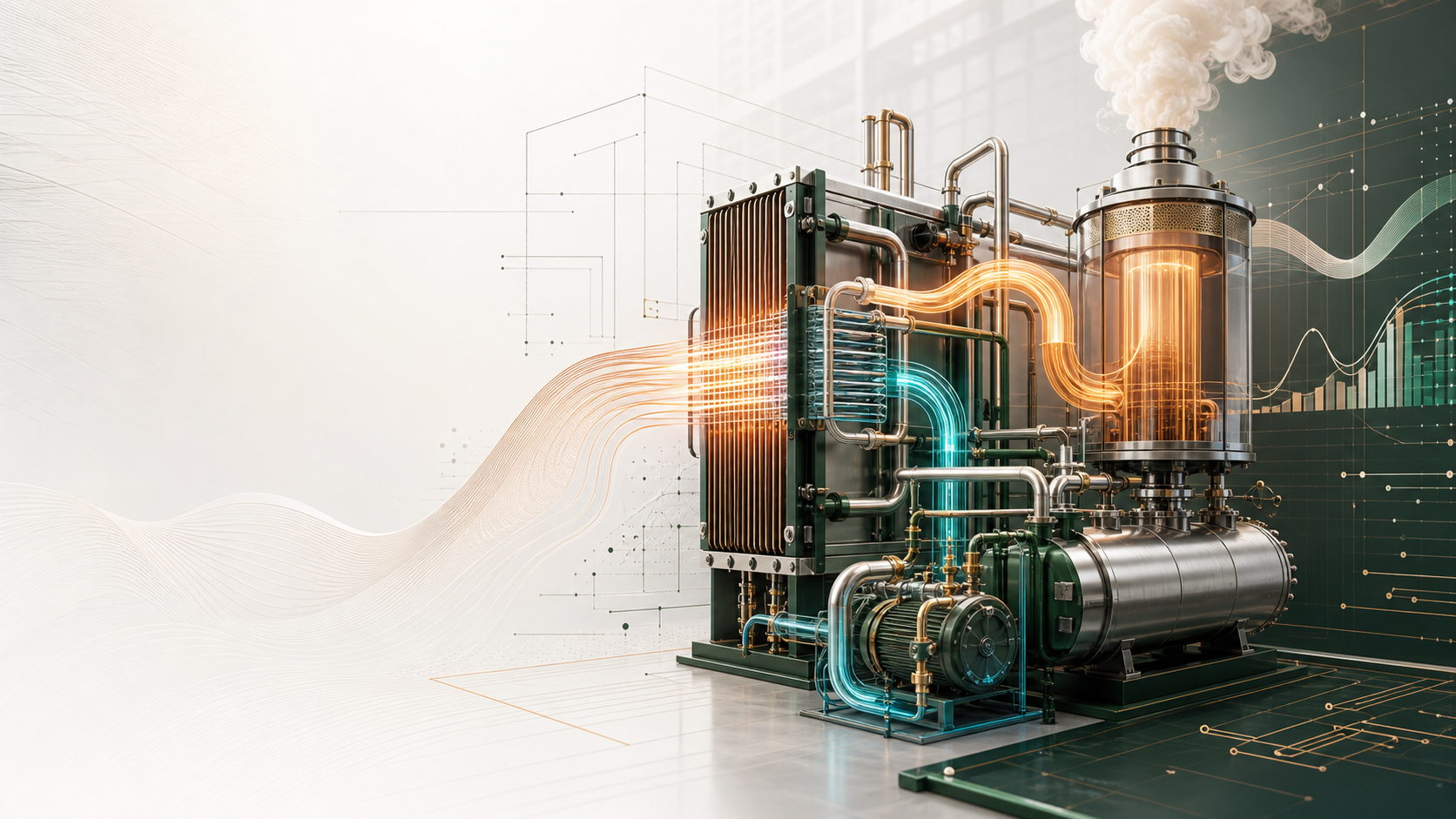 Thermal systems equipment with heat-flow lines and instrumentation